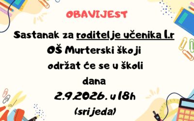 Obavijest za roditelje učenika 1. razreda